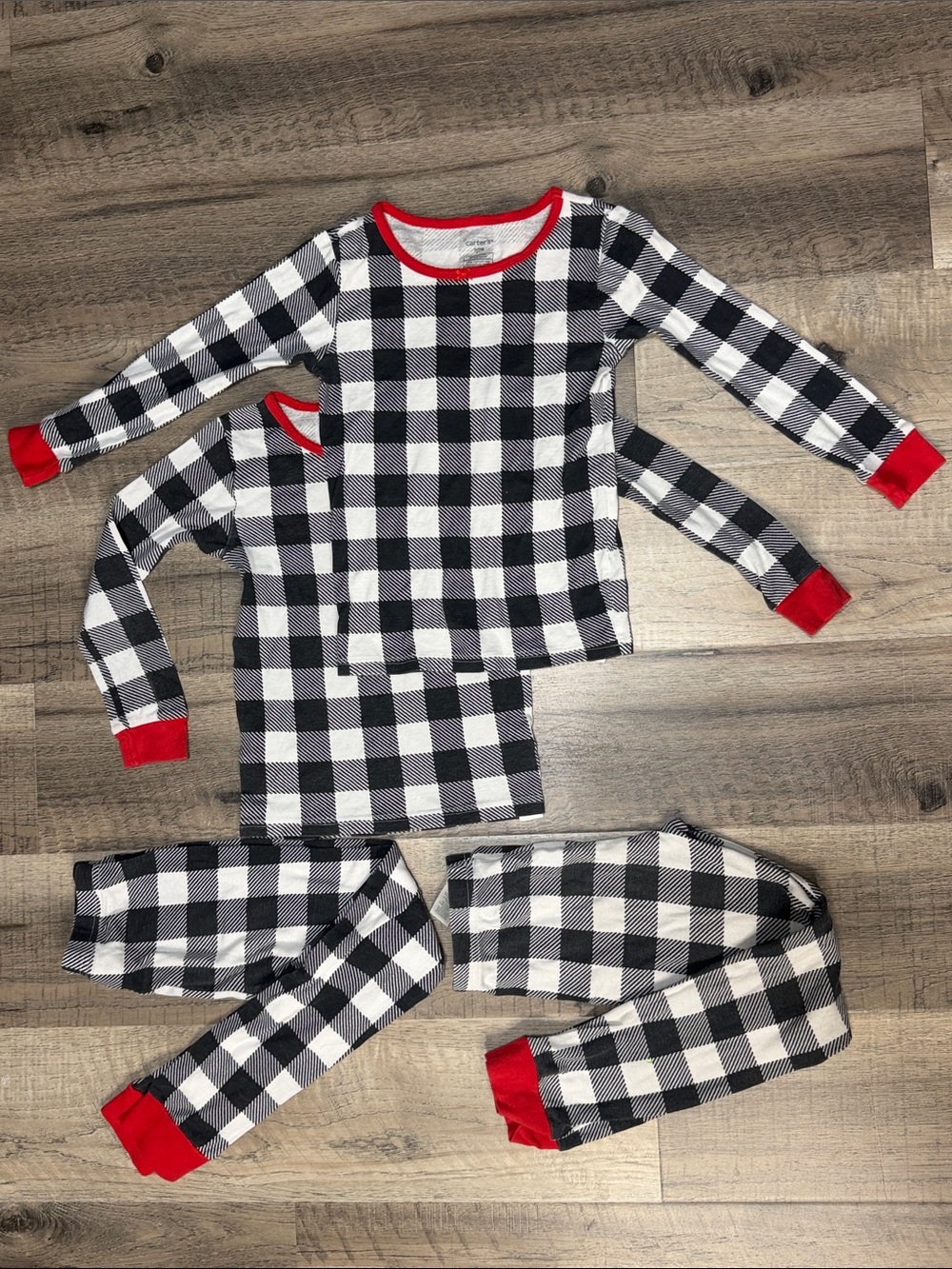 Twin Kids Black & White Buffalo Plaid Pajama Set Christmas PJs set of 2